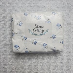 Stone Cottage King Duvet Cover Set Sketchy Ditsy Blue Floral 100% Cotton 3 Pc